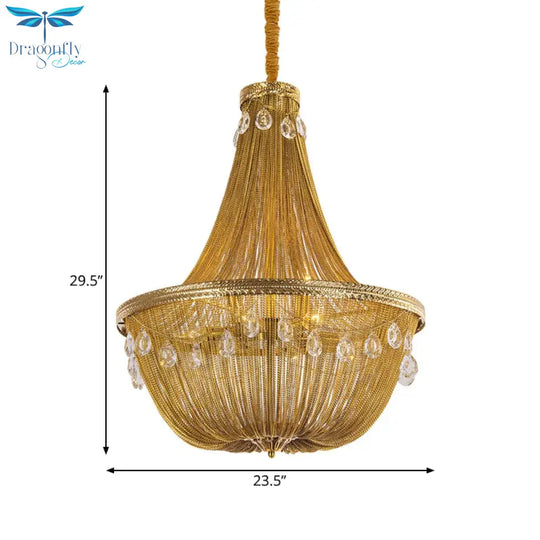 Gold 8 Lights Chandelier Pendant Light Countryside Metal Chain Suspension Lamp For Living Room