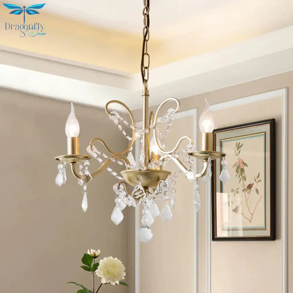Gold Armed Chandelier Lighting Traditionary 3 Heads Metal Pendant Light Fixture For Dining Room