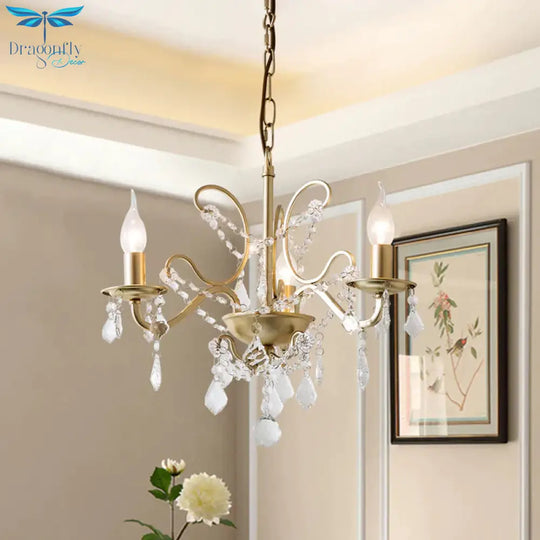 Gold Armed Chandelier Lighting Traditionary 3 Heads Metal Pendant Light Fixture For Dining Room