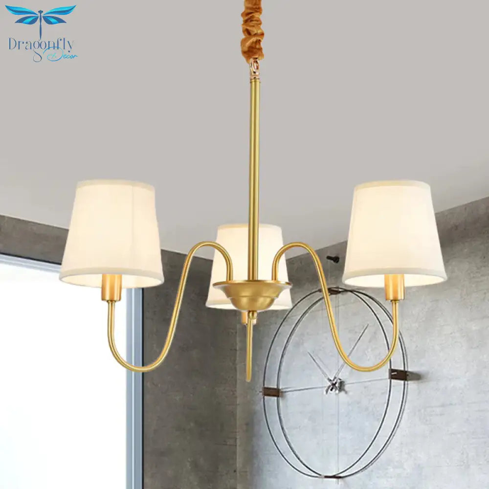 Gold Barrel Pendant Chandelier Colonial Fabric 3/5/8 Bulbs Living Room Ceiling Light With Gooseneck