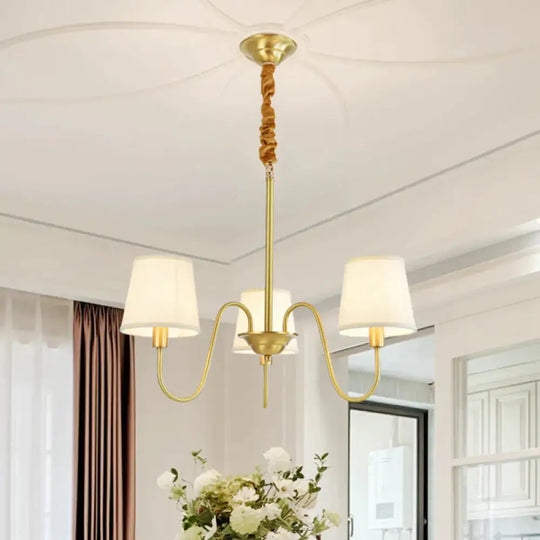 Gold Barrel Pendant Chandelier Colonial Fabric 3/5/8 Bulbs Living Room Ceiling Light With Gooseneck