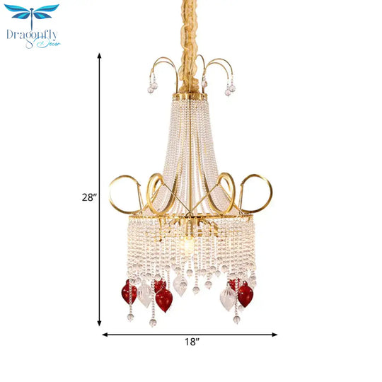 Gold Beaded Chandelier Pendant Light Rural Crystal 4 Lights Living Room Ceiling Hang Fixture
