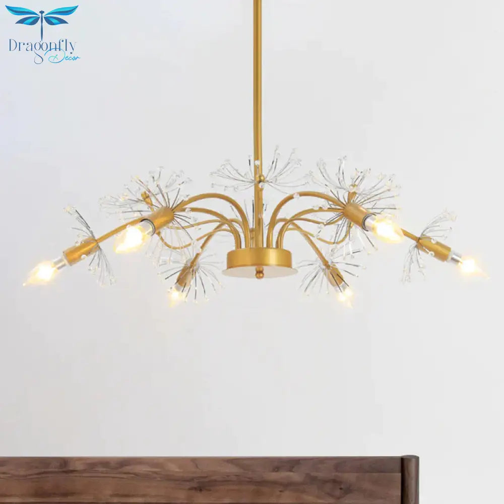 Gold Blossom Hanging Light Kit Postmodern 7 Heads Crystal Chandelier Pendant