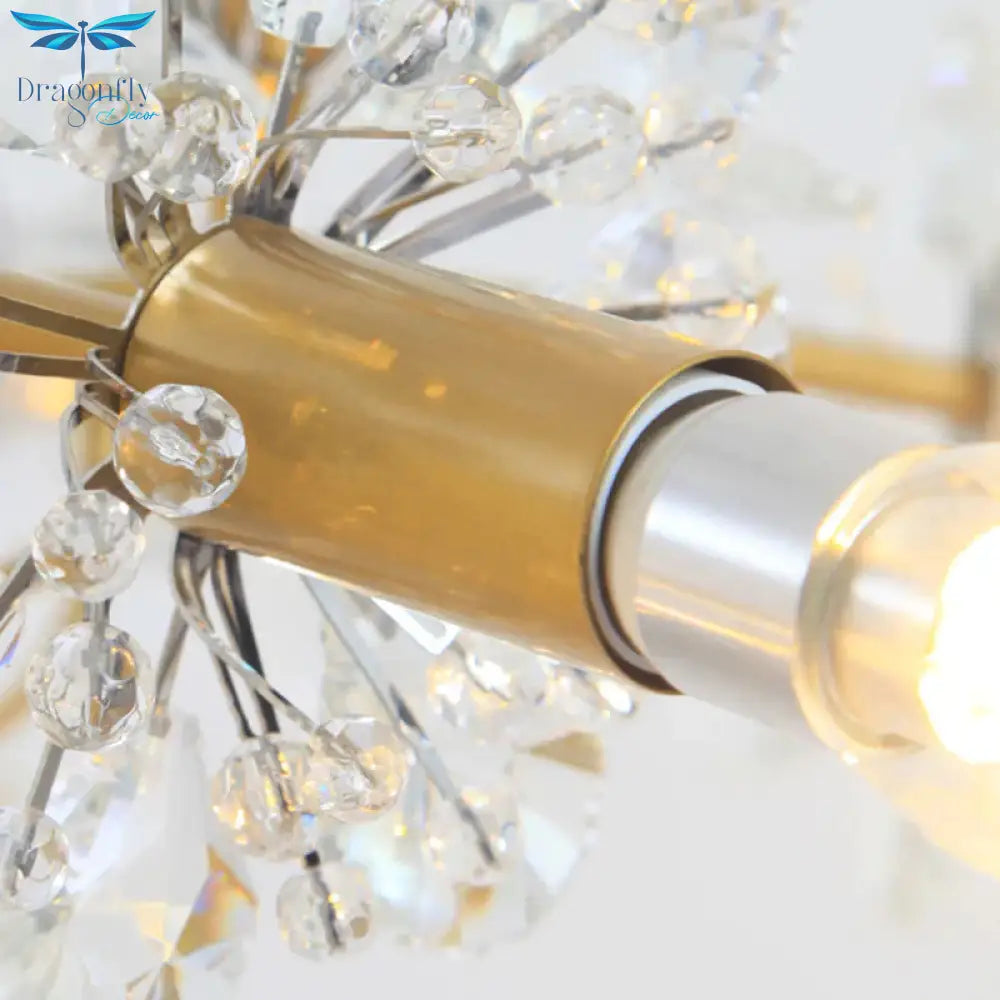 Gold Blossom Hanging Light Kit Postmodern 7 Heads Crystal Chandelier Pendant