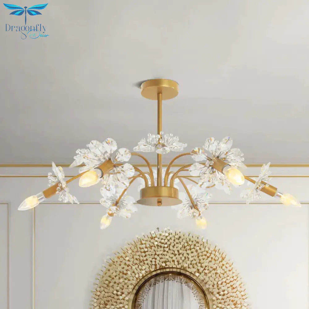 Gold Blossom Hanging Light Kit Postmodern 7 Heads Crystal Chandelier Pendant