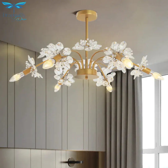 Gold Blossom Hanging Light Kit Postmodern 7 Heads Crystal Chandelier Pendant
