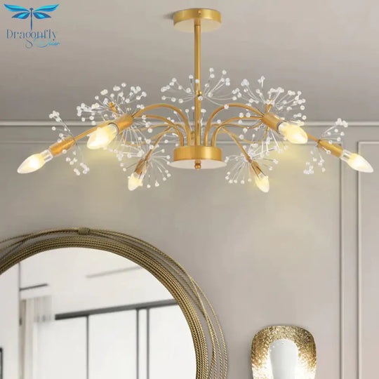 Gold Blossom Hanging Light Kit Postmodern 7 Heads Crystal Chandelier Pendant