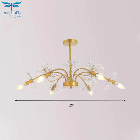 Gold Blossom Hanging Light Kit Postmodern 7 Heads Crystal Chandelier Pendant