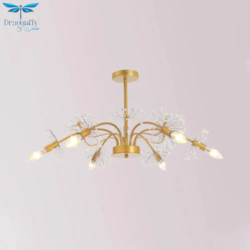 Gold Blossom Hanging Light Kit Postmodern 7 Heads Crystal Chandelier Pendant