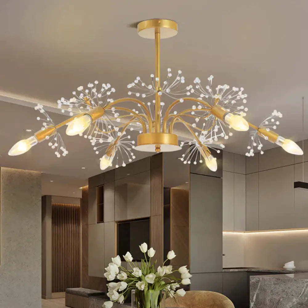 Gold Blossom Hanging Light Kit Postmodern 7 Heads Crystal Chandelier Pendant / A