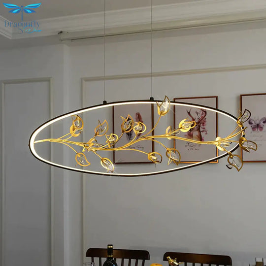 Gold Branch Pendant Ceiling Light Modernism Leaf Crystal Led Chandelier Lighting