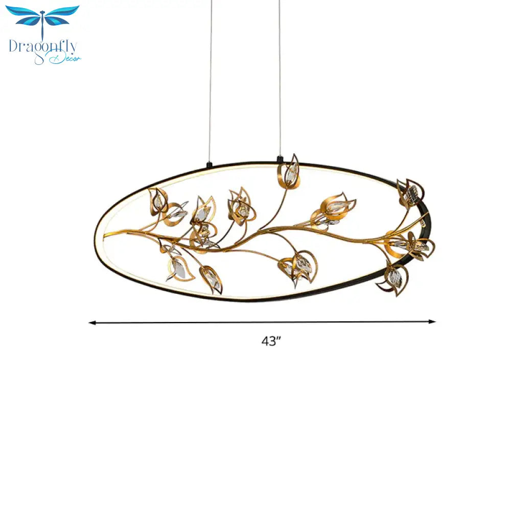 Gold Branch Pendant Ceiling Light Modernism Leaf Crystal Led Chandelier Lighting