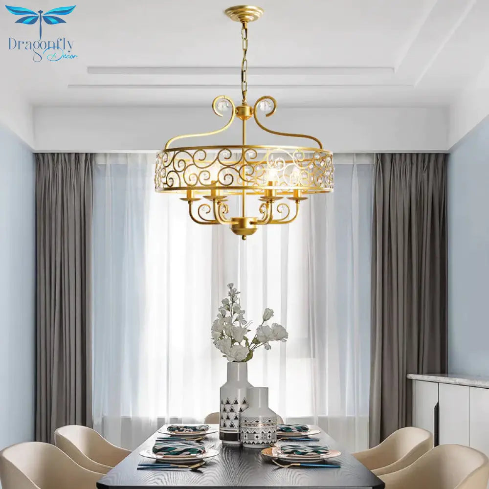 Gold Candelabra Chandelier Light Fixture Postmodern Metal 6 Heads Dining Room Hanging Lamp