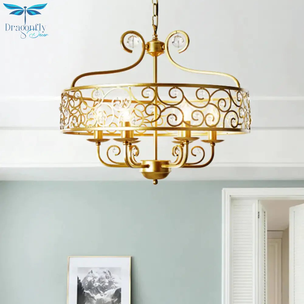 Gold Candelabra Chandelier Light Fixture Postmodern Metal 6 Heads Dining Room Hanging Lamp