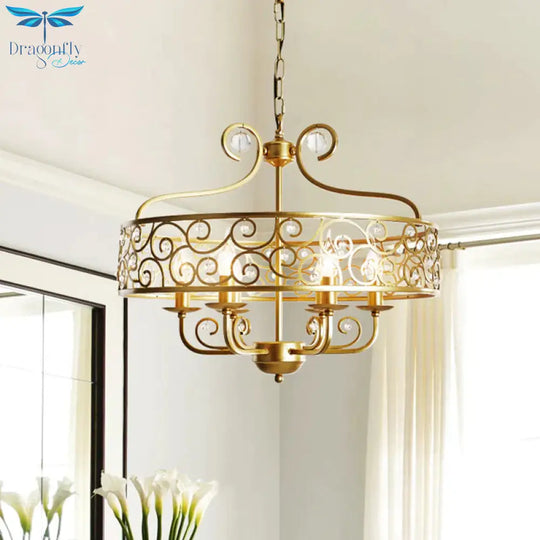 Gold Candelabra Chandelier Light Fixture Postmodern Metal 6 Heads Dining Room Hanging Lamp