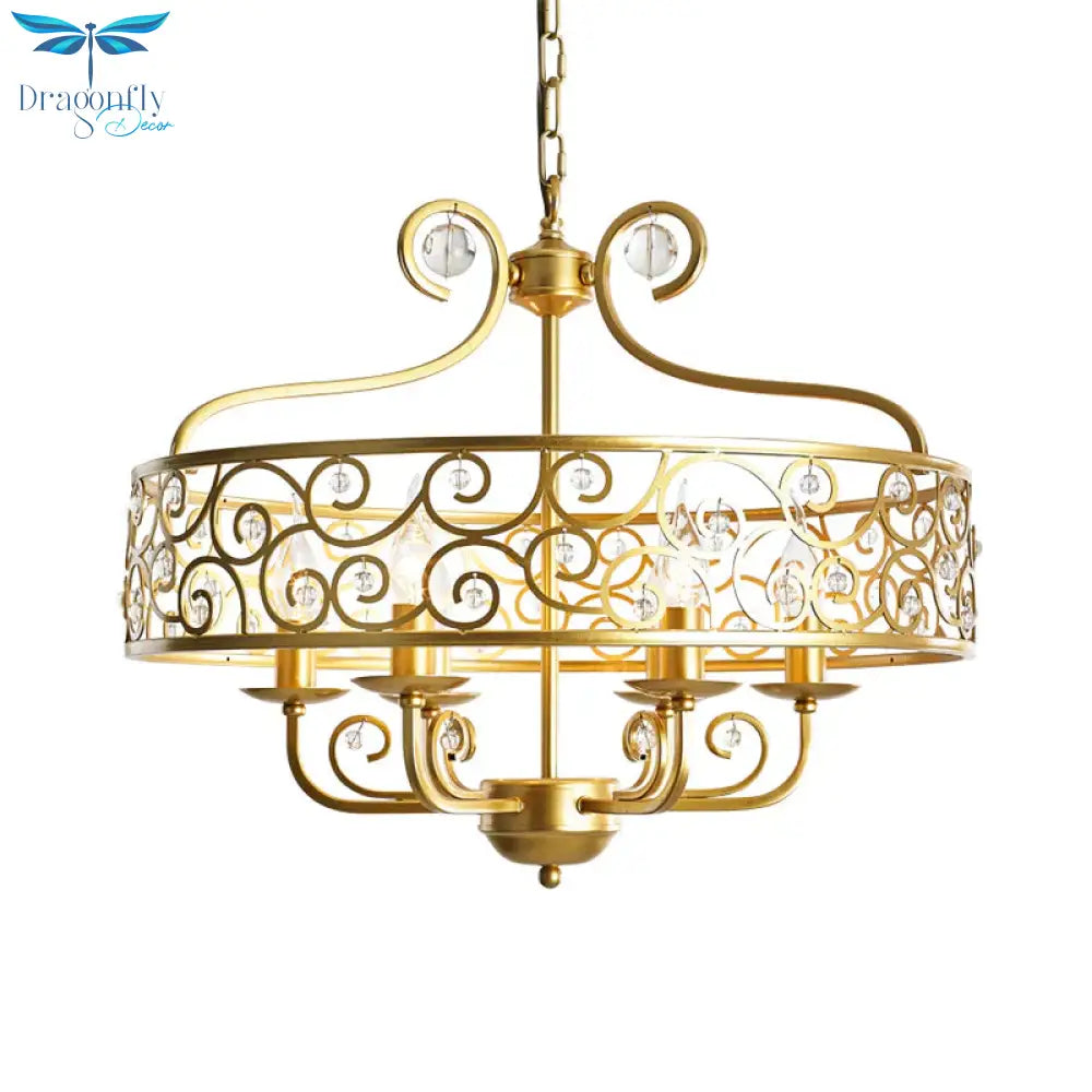 Gold Candelabra Chandelier Light Fixture Postmodern Metal 6 Heads Dining Room Hanging Lamp