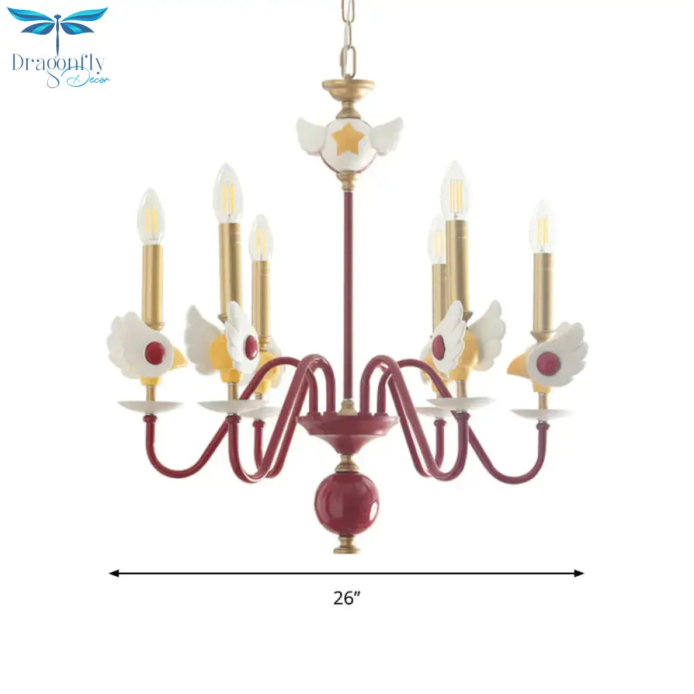 Gold Candelabra Chandelier Light Kids 6 Lights Metal Hanging Ceiling For Bedroom