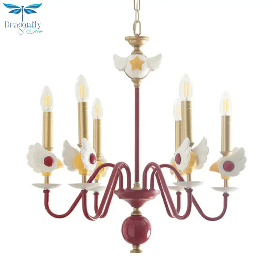 Gold Candelabra Chandelier Light Kids 6 Lights Metal Hanging Ceiling For Bedroom
