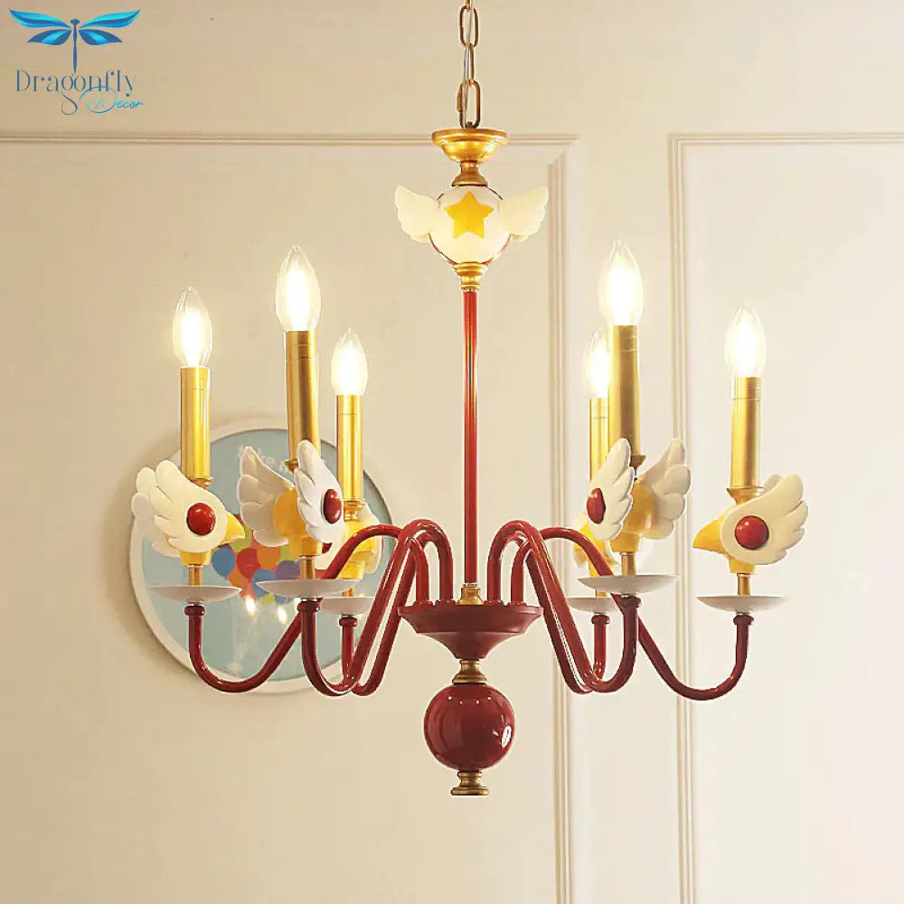 Gold Candelabra Chandelier Light Kids 6 Lights Metal Hanging Ceiling For Bedroom