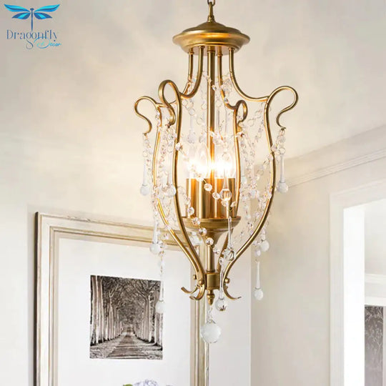 Gold Candle Chandelier Light Fixture Countryside 4 Lights Living Room Hanging Lamp Kit