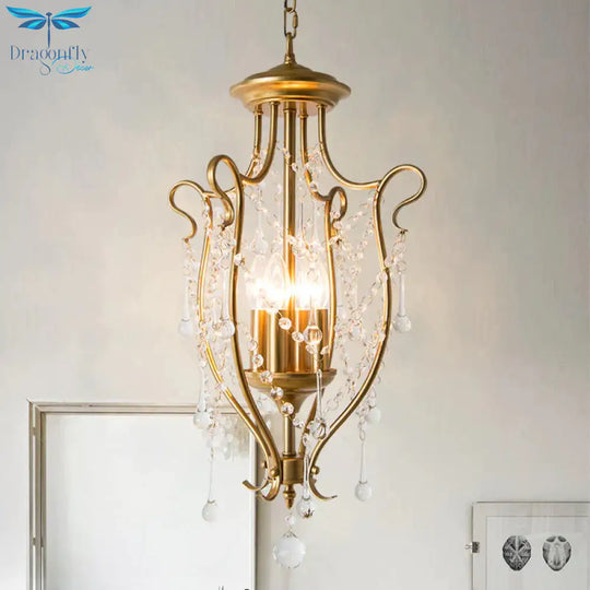 Gold Candle Chandelier Light Fixture Countryside 4 Lights Living Room Hanging Lamp Kit