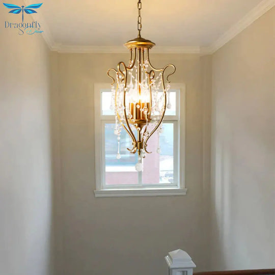 Gold Candle Chandelier Light Fixture Countryside 4 Lights Living Room Hanging Lamp Kit