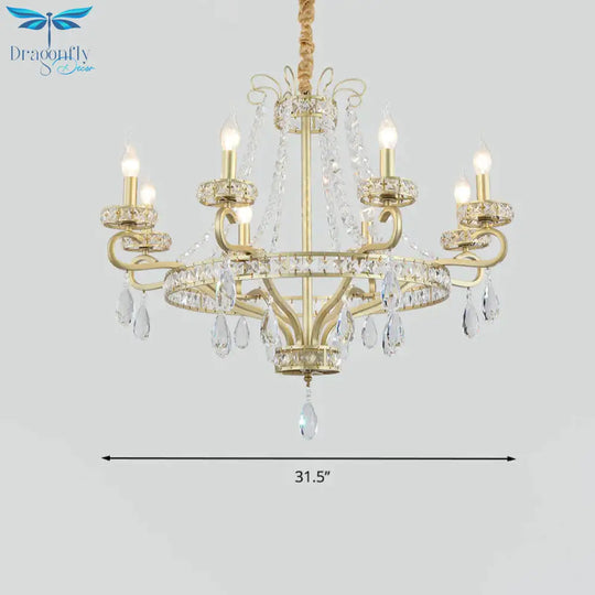 Gold Candle Chandelier Light Fixture Traditional Crystal Drop 5/8 Lights Living Room Hanging Lamp