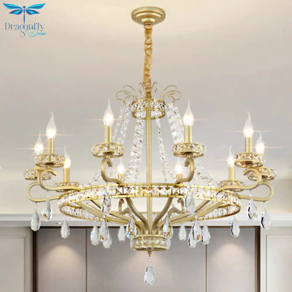 Gold Candle Chandelier Light Fixture Traditional Crystal Drop 5/8 Lights Living Room Hanging Lamp