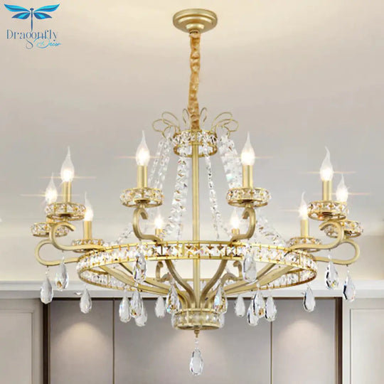 Gold Candle Chandelier Light Fixture Traditional Crystal Drop 5/8 Lights Living Room Hanging Lamp