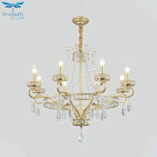 Gold Candle Chandelier Light Fixture Traditional Crystal Drop 5/8 Lights Living Room Hanging Lamp