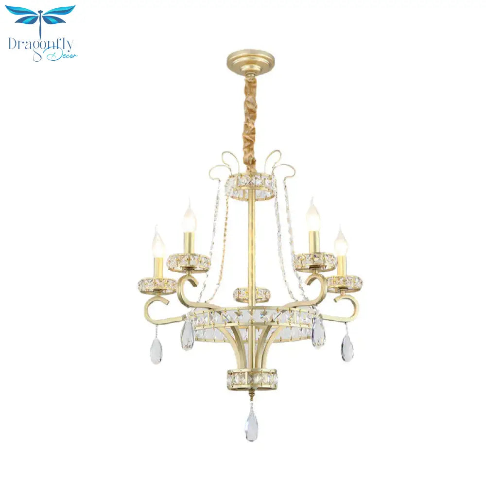 Gold Candle Chandelier Light Fixture Traditional Crystal Drop 5/8 Lights Living Room Hanging Lamp