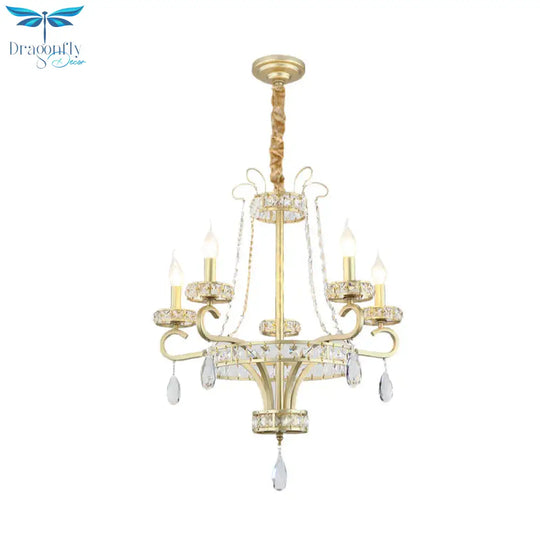 Gold Candle Chandelier Light Fixture Traditional Crystal Drop 5/8 Lights Living Room Hanging Lamp