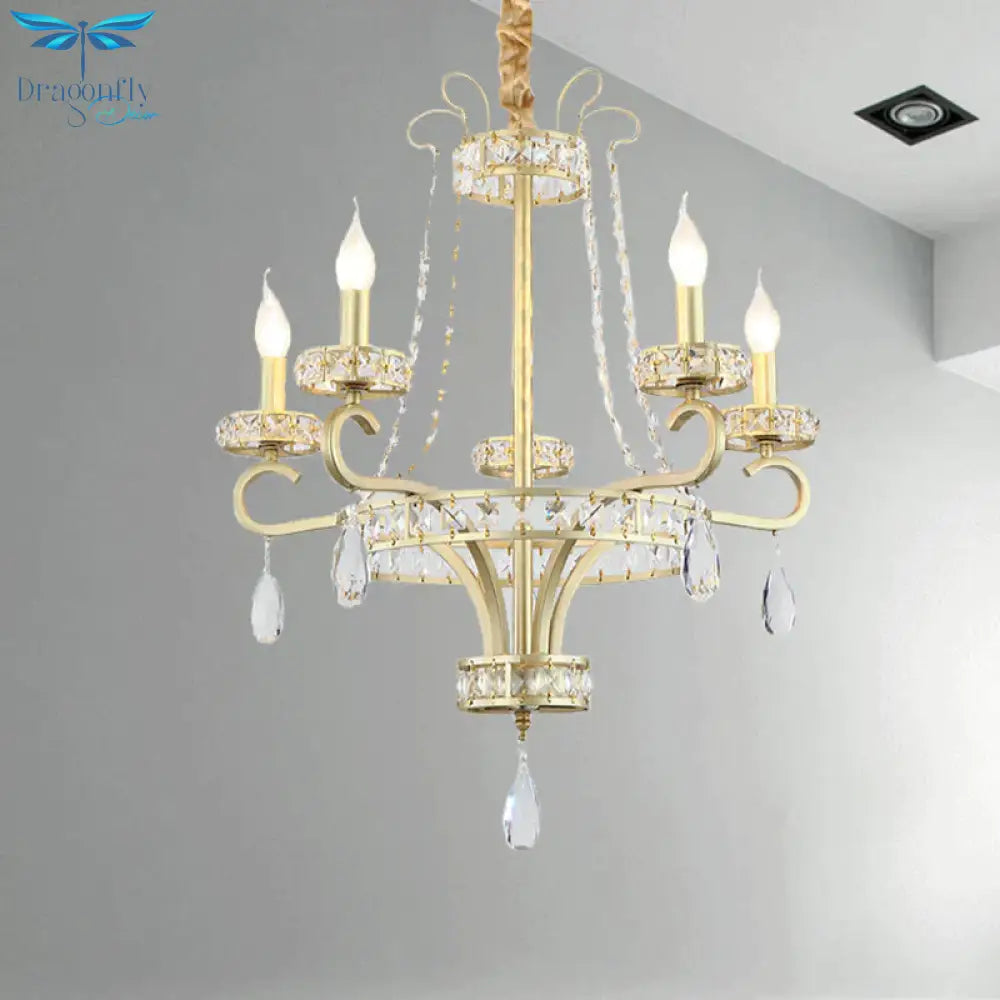 Gold Candle Chandelier Light Fixture Traditional Crystal Drop 5/8 Lights Living Room Hanging Lamp