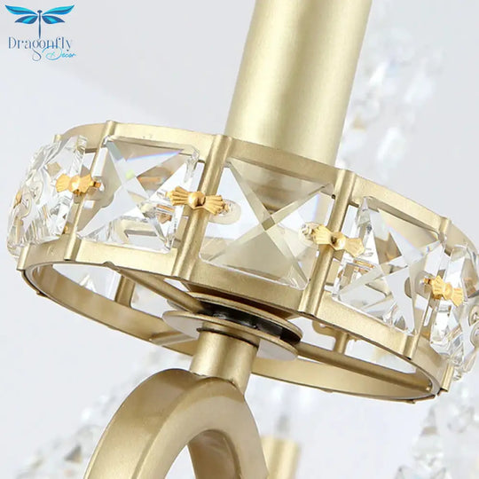 Gold Candle Chandelier Light Fixture Traditional Crystal Drop 5/8 Lights Living Room Hanging Lamp
