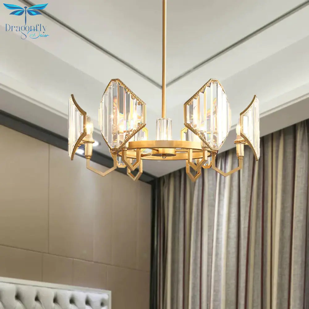 Gold Candle Hanging Pendant Light Postmodern 6/8 Lights Rectangle - Cut Crystal Chandelier