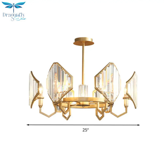 Gold Candle Hanging Pendant Light Postmodern 6/8 Lights Rectangle - Cut Crystal Chandelier