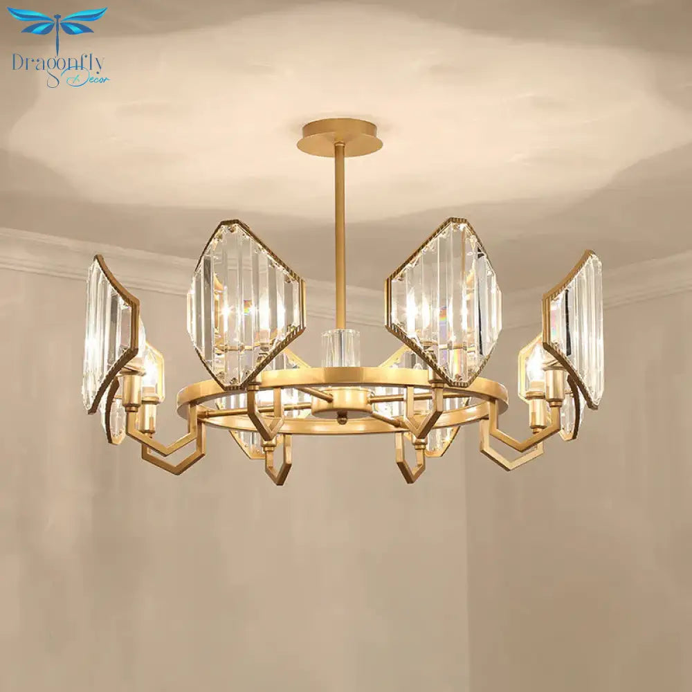 Gold Candle Hanging Pendant Light Postmodern 6/8 Lights Rectangle - Cut Crystal Chandelier