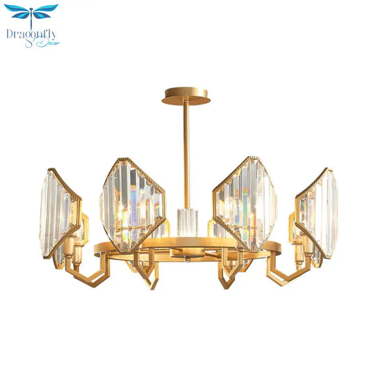 Gold Candle Hanging Pendant Light Postmodern 6/8 Lights Rectangle - Cut Crystal Chandelier