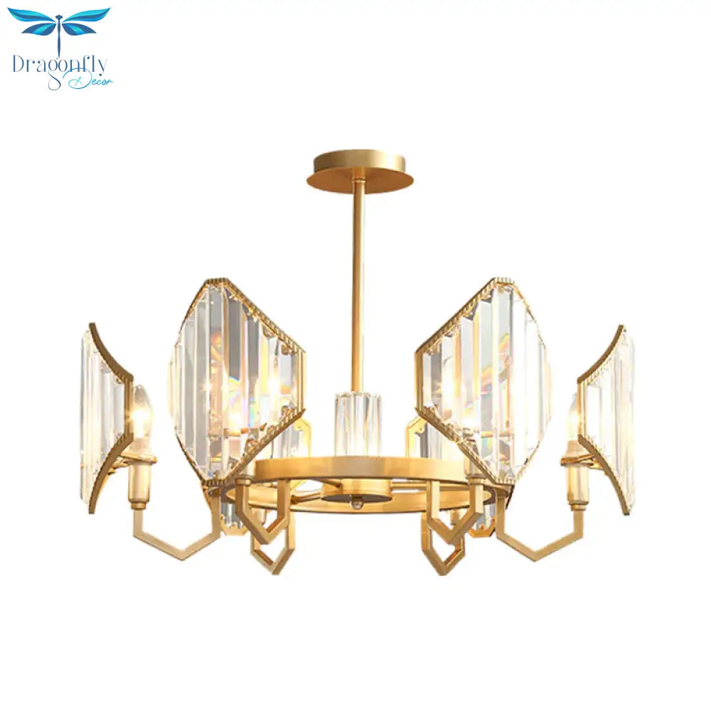 Gold Candle Hanging Pendant Light Postmodern 6/8 Lights Rectangle - Cut Crystal Chandelier