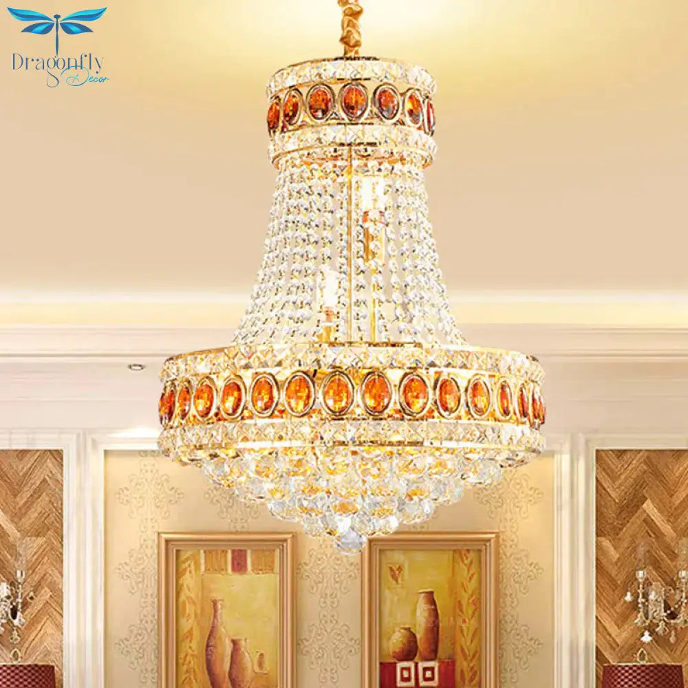 Gold Cone Pendant Chandelier Contemporary Crystal 5 - Bulb Dining Hall Suspension Lamp