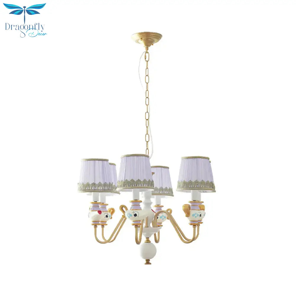 Gold Conical Pendant Lighting Modernism 3/5/6 Lights Fabric Hanging Chandelier With Teapot Decor
