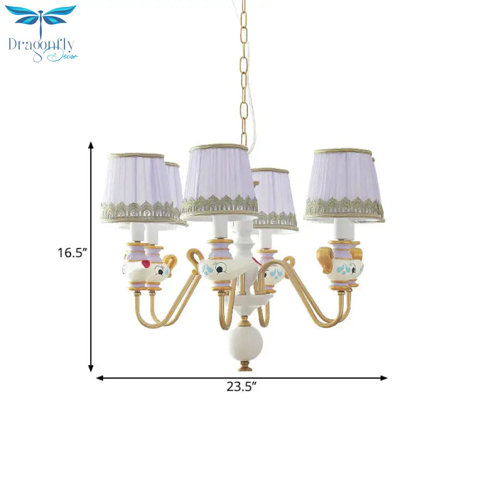 Gold Conical Pendant Lighting Modernism 3/5/6 Lights Fabric Hanging Chandelier With Teapot Decor