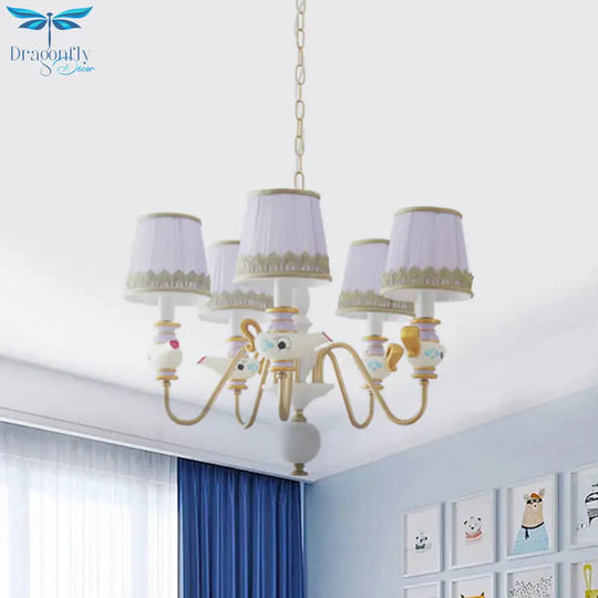 Gold Conical Pendant Lighting Modernism 3/5/6 Lights Fabric Hanging Chandelier With Teapot Decor