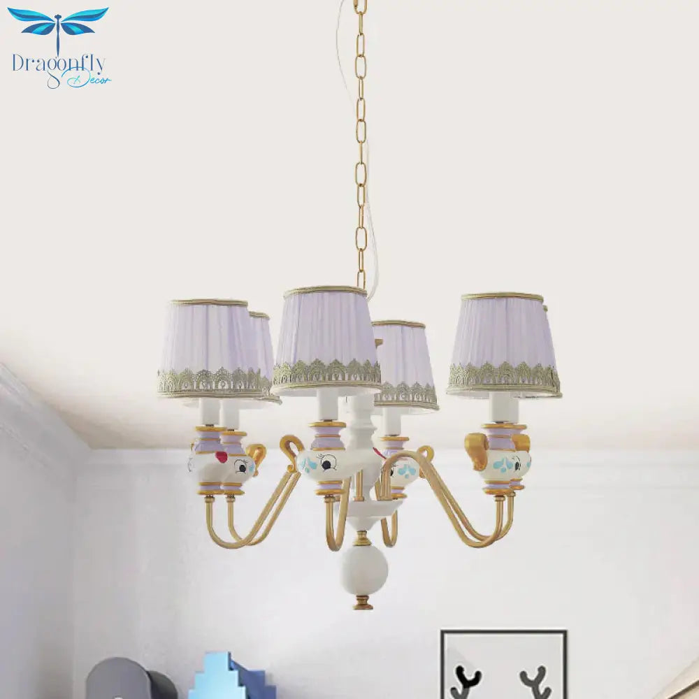 Gold Conical Pendant Lighting Modernism 3/5/6 Lights Fabric Hanging Chandelier With Teapot Decor