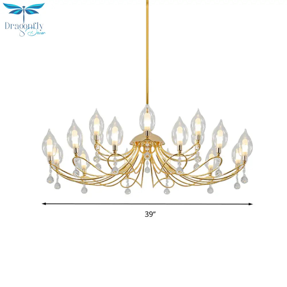 Gold Curved Arm Chandelier Lamp Modernist 9/15/18 Heads Metal Ceiling Pendant Light For Living Room