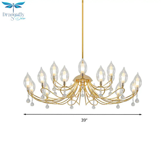 Gold Curved Arm Chandelier Lamp Modernist 9/15/18 Heads Metal Ceiling Pendant Light For Living Room