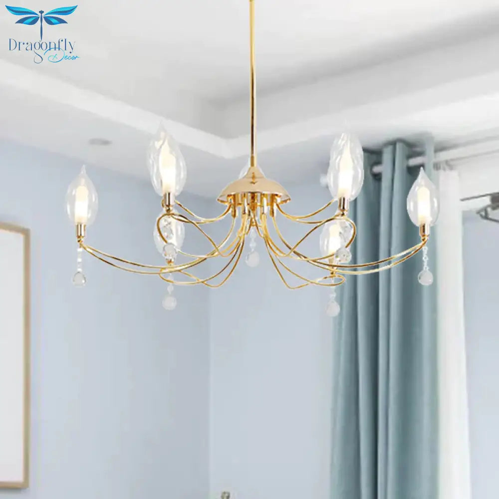 Gold Curved Arm Chandelier Lamp Modernist 9/15/18 Heads Metal Ceiling Pendant Light For Living Room