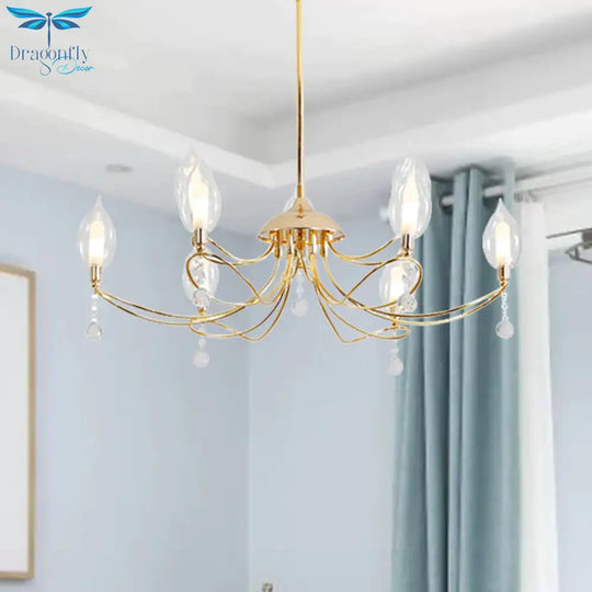 Gold Curved Arm Chandelier Lamp Modernist 9/15/18 Heads Metal Ceiling Pendant Light For Living Room
