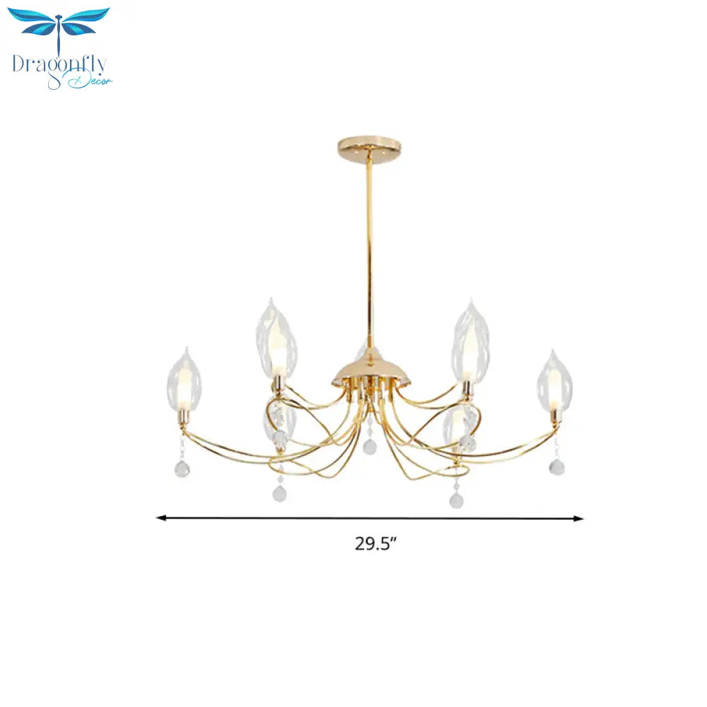 Gold Curved Arm Chandelier Lamp Modernist 9/15/18 Heads Metal Ceiling Pendant Light For Living Room