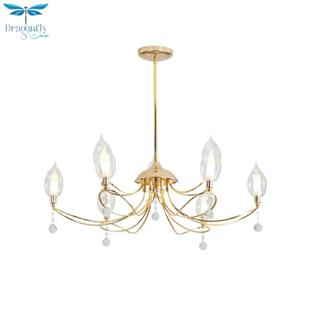 Gold Curved Arm Chandelier Lamp Modernist 9/15/18 Heads Metal Ceiling Pendant Light For Living Room